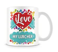 I Love My Lurcher Mug (Personalised Mug - Add Photo) Customised Love-Heart Rainbow Design Gift