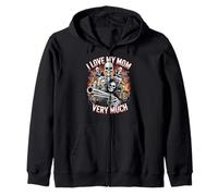 I Love My Mom Very Much Biker Skull Skeleton Motorcyclist Zip Hoodie