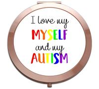 I Love My Myself With Autism Awareness folding compact pocket mirror - rose gold round circle shape