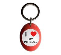 I Love My Pit Bull - Red Plastic Oval Key Ring