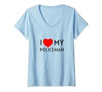 I Love My Policeman Red Heart Police Officer Girlfriend Wife V-Neck T-Shirt