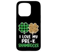 I Love My Pre-K Shamrocks Leopard Plaid St Patricks Day Case for iPhone 15 Pro