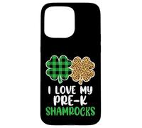 I Love My Pre-K Shamrocks Leopard Plaid St Patricks Day Case for iPhone 15 Pro Max