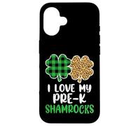 I Love My Pre-K Shamrocks Leopard Plaid St Patricks Day Case for iPhone 16