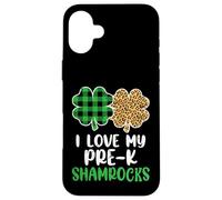 I Love My Pre-K Shamrocks Leopard Plaid St Patricks Day Case for iPhone 16 Plus