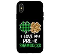 I Love My Pre-K Shamrocks Leopard Plaid St Patricks Day Case for iPhone X/XS
