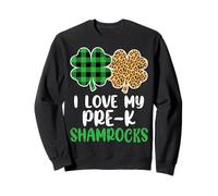 I Love My Pre-K Shamrocks Leopard Plaid St Patricks Day Sweatshirt