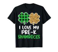 I Love My Pre-K Shamrocks Leopard Plaid St Patricks Day T-Shirt
