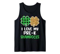 I Love My Pre-K Shamrocks Leopard Plaid St Patricks Day Tank Top