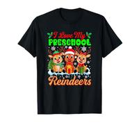 I Love My Preschool Reindeers Three Xmas Reindeers Teacher T-Shirt
