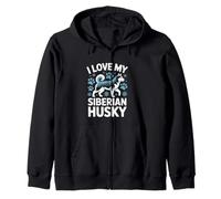 I Love My Siberian Husky Paw Print Snowflakes Zip Hoodie