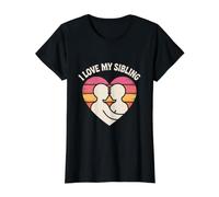 I Love My Sibling Heart Design Connection Value Graphic T-Shirt, Women, Black, M