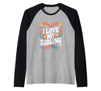 I Love My Sibling Stars Hearts Ribbon Raglan Baseball Tee