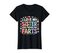 I Love My Sister Even Though She Farts Sibling Jokes Value Graphic T-Shirt, Women, Black, S