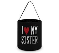 I Love My Sister Hallowee Bucket Candy Bags Canva Tote Bag | Portable Reusable Easter Basket Tricking or Treating Party Handbags