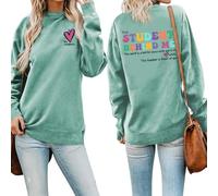 I Love My Student Front Print Women Sweatshirt Dear Student Behind Me Back Printed Teachers Sweatshirts Tops (Light Green,L)