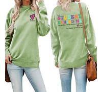 I Love My Student Front Print Women Sweatshirt Dear Student Behind Me Back Printed Teachers Sweatshirts Tops (Olive Green,S)