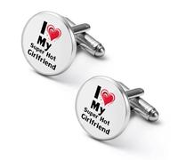I Love My Super Hot Girlfriend Shirt Cufflinks Round Cuff Links for Business Wedding Party Father's Day Gift 2.0cm