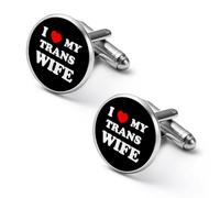 I Love My Trans Wife Mens Classic Cufflinks Custom Shirt Cuff Links Jewelry Accessories for Business Wedding 0.7" 0.8"
