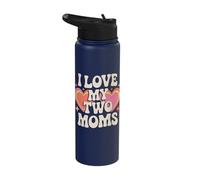 I Love My Two Moms Lesbian LGBT Pride Stainless Steel Insulated Water Bottle