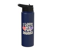 I Love My Two Moms Lesbian LGBT Pride Stainless Steel Insulated Water Bottle