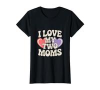 I Love My Two Moms Lesbian LGBT Pride Value Graphic T-Shirt, Women, Black, S