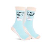 I Love My Westie Dog Lover Crew Socks, Light Blue Cotton Blend, Unisex Size 6-11, Novelty Pet Design