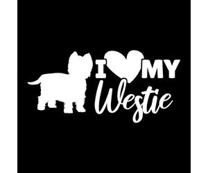 I Love My Westie Fun Waterproof Sticker - Decals for Car Bumpers, Laptops, Mirrors, Windows - Gift for Dog Lovers (White)