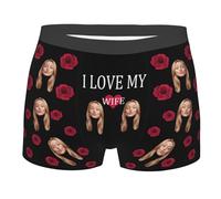 I Love My Wife Personalized Girlfriend Wife's Face Boxer Briefs Rose Flower Priend Underwear Custom Photo Funny Ugly Novelty Boxer Briefs Valentine's Day Boxer Briefs for Men Boyfriend Husband