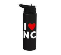 I Love NC Initials First Last Name Personalised Red Heart Stainless Steel Insulated Water Bottle