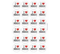 I Love Nerds Circular Matt Paper Stickers A4 Sheet of 24 (Each Sticker is 45mm Diameter)