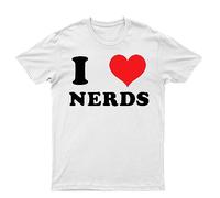 I Love Nerds T-Shirt Nerdy Fashion Nerd Culture Shirt, I Heart Nerds Tee, Funny Nerd Shirt Gift Ideas Unisex Top White L