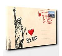 I Love New York City Postcard Canvas Print | Gallery Wrapped 30mm Frame Wall Art | 30x20 inches | Ready to Hang | Modern Cityscape Picture | Living Room Bedroom Lounge Office