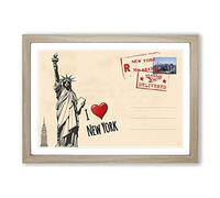 I Love New York City Postcard Framed Print | A2 Oak Framed Wall Art | Ready to Hang | Modern Love Picture | Living Room Bedroom Lounge Office