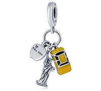 I Love New York Dangle Charms, Fits Pandora Travel Bracelet, 925 Sterling Silver Statue of Liberty, Apple and Yellow Car Pendant Beads, Gifts for Souvenir/Sister/Best Friends/Mom