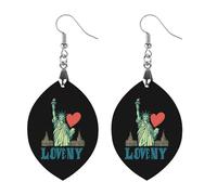 I Love New York Women Dangle Earrings Elegant Wooden Pendant Earring for Daily Wear Circular