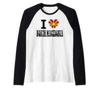 I Love North Macedonia Heart Flag Retro Travel Souvenir Raglan Baseball Tee
