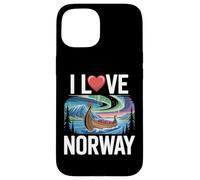 I Love Norway Northern Lights Viking Ship Case for iPhone 15