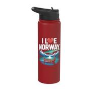I Love Norway Scenic Viking Boat Mountains Stainless Steel Insulated Water Bottle