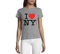 I Love NY I Love New York Crew Neck Women's Cotton T-Shirt Gray Medium