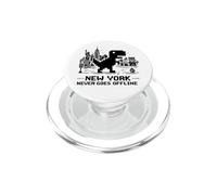 I Love NYC, New York Never Goes Offline Retro Pixel Dinosaur PopSockets PopGrip for MagSafe