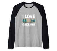 I Love Oakland Trees Bridge Raglan Baseball Tee