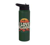 I Love Oklahoma Windmill Poppy Sunset Stainless Steel Insulated Water Bottle