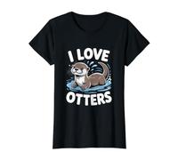 I Love Otters Adorable Water Creature Value Graphic T-Shirt, Women, Black, S