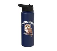 I Love Owls Wildlife Bird Nature Art Stainless Steel Insulated Water Bottle