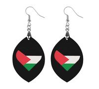 I Love Palestine Round Wooden Earrings Boho Drop Pendant Fashion Gifts for Women