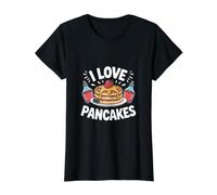 I Love Pancakes Fluffy Stack Berry Fun Value Graphic T-Shirt, Women, Black, XL