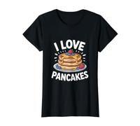 I Love Pancakes with Berries and Syrup Value Graphic T-Shirt, Women, Black, S