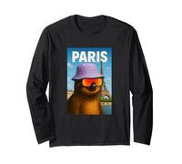 I Love Paris, Cool Paris Lazy Sloth Illustration Fashion Long Sleeve T-Shirt