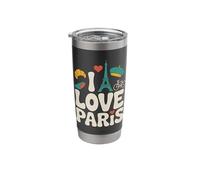 I Love Paris Eiffel Tower Bicycle Art Stainless Steel Insulated Tumbler